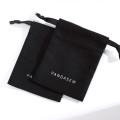 Personalized Black Canvas Cotton Drawstring Bag With Double Grosgrain Satin Ribbon Jewelry Pouch
